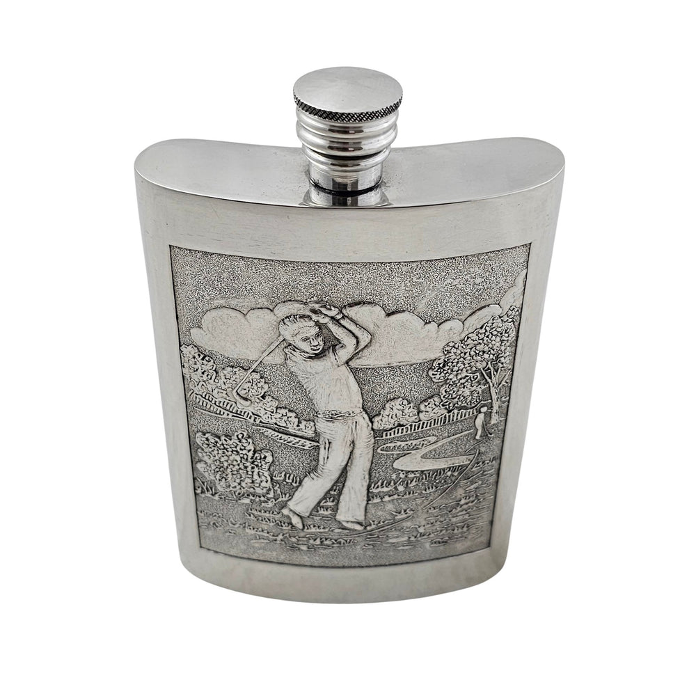 Golf Scene Pewter Flask