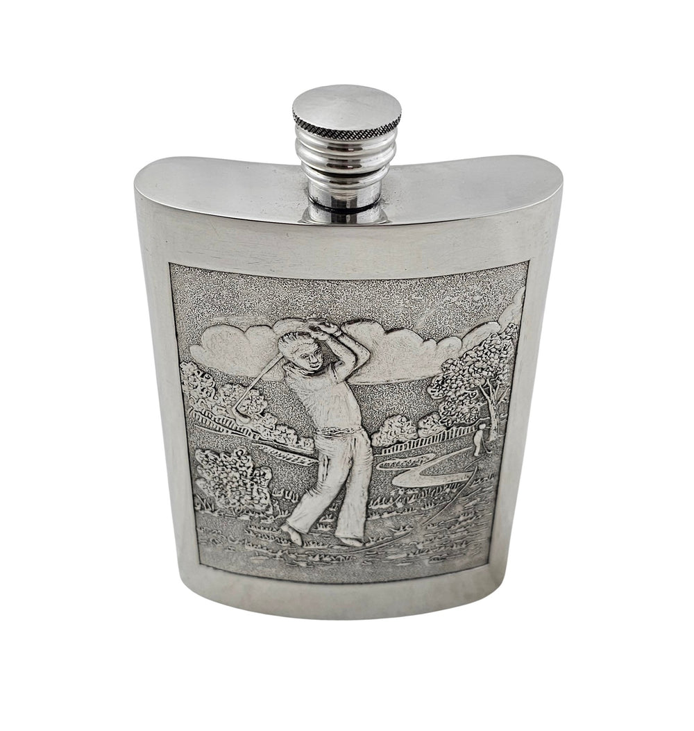 Golf Scene Pewter Flask