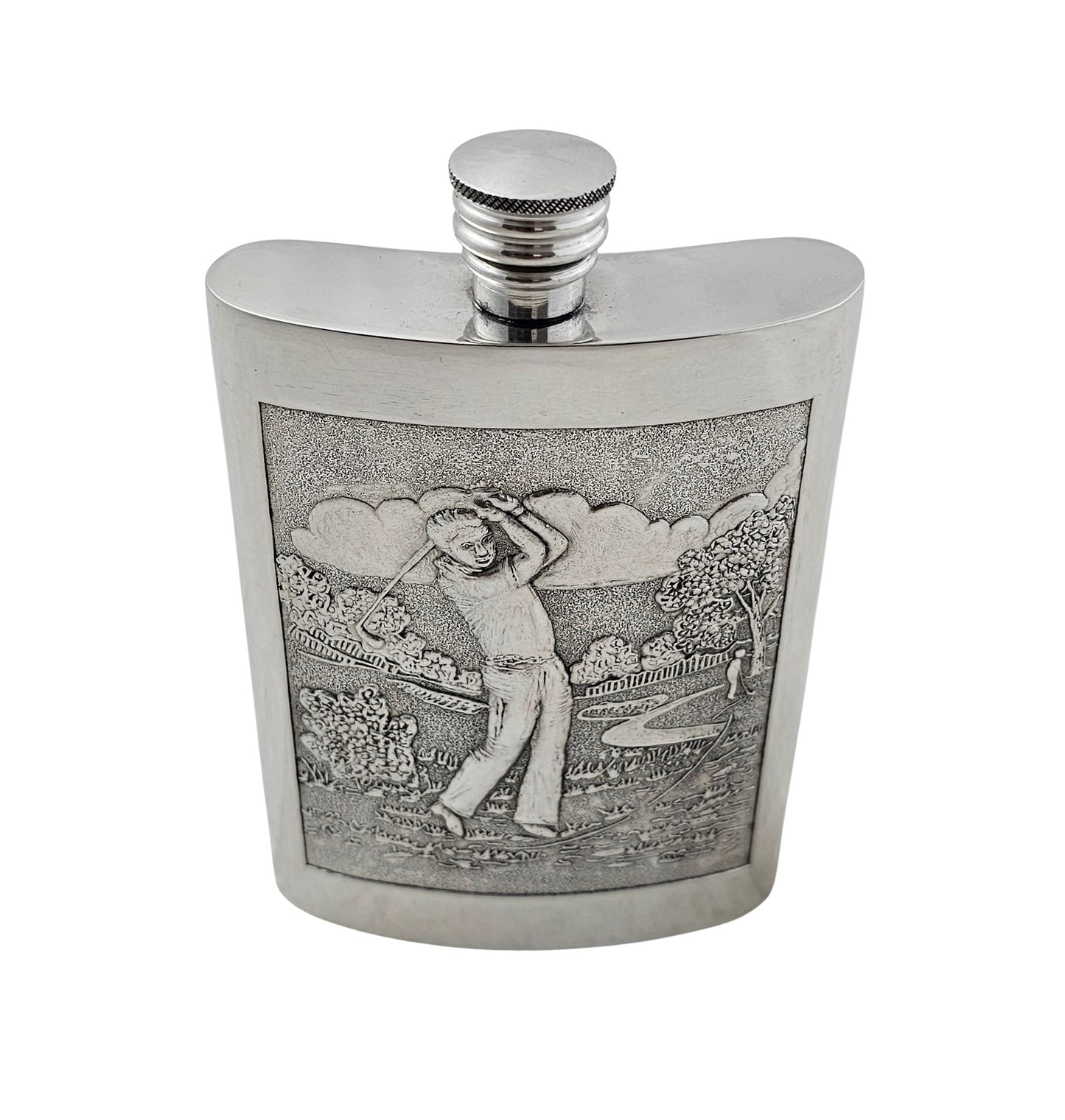 Golf Scene Pewter Flask