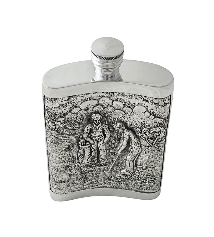 Double Sided Golf Scene Pewter Flask