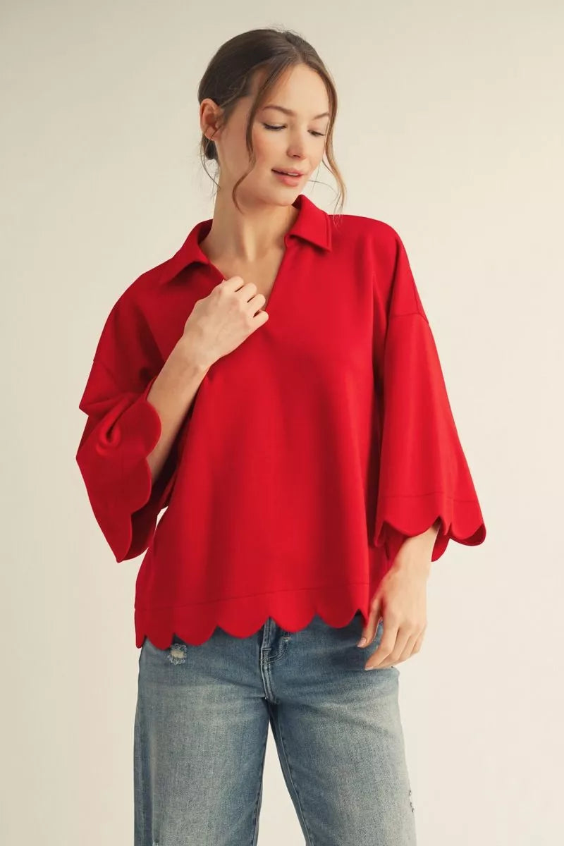 Charming Cherry Scallop Top