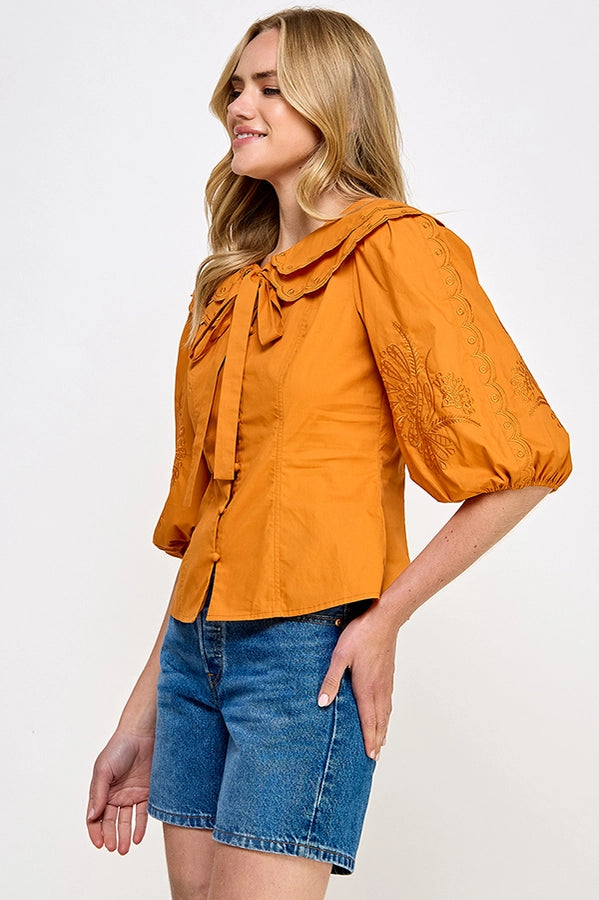 
                      
                        Camille Caramel Embroidered Blouse
                      
                    