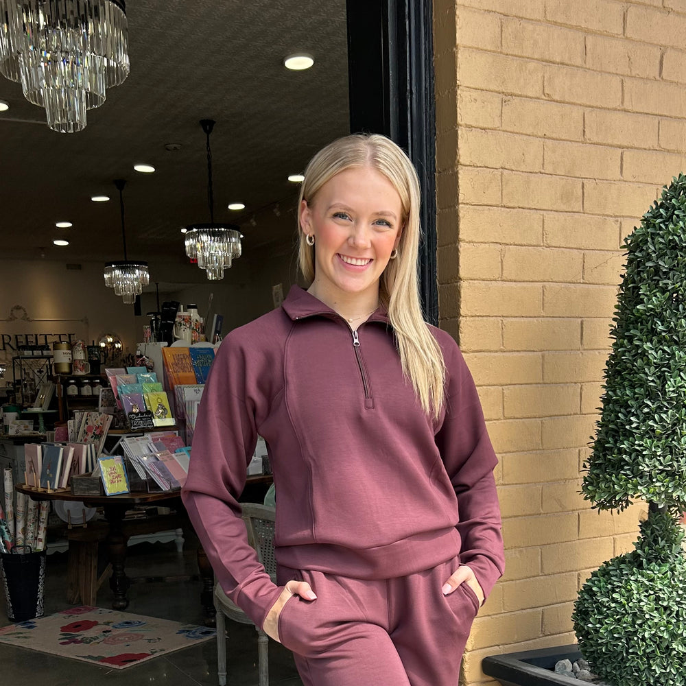 Merlot Truffle Cloud Fleece Collard Quarter Zip Top