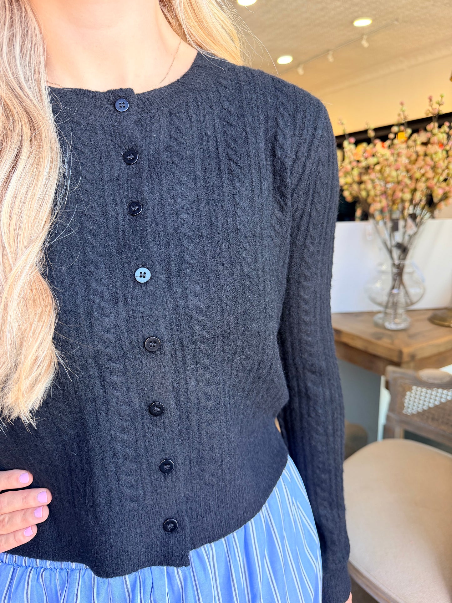 Z Supply Medina Pointelle Black Cardigan