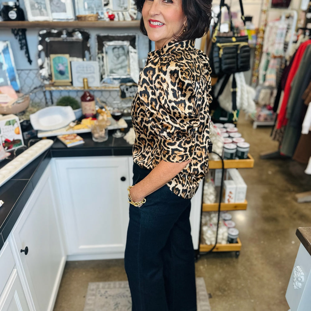 
                      
                        Leopard Satin Puff Sleeve Top
                      
                    