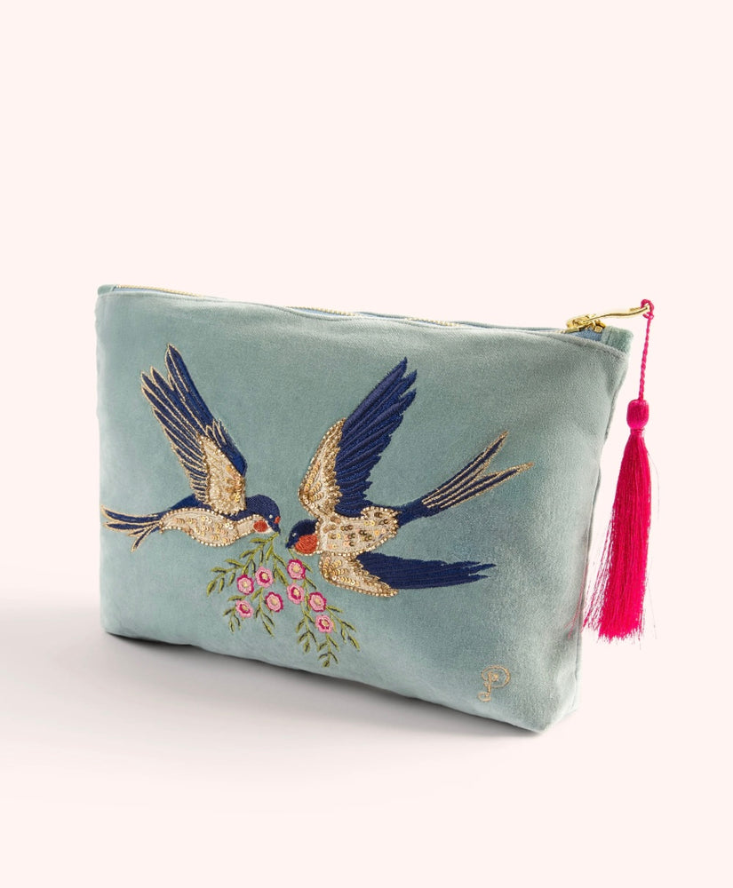 Velvet Blue Ice Swallow Zippered Pouch