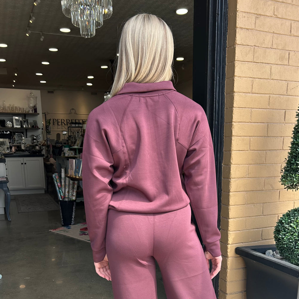 Merlot Truffle Cloud Fleece Collard Quarter Zip Top