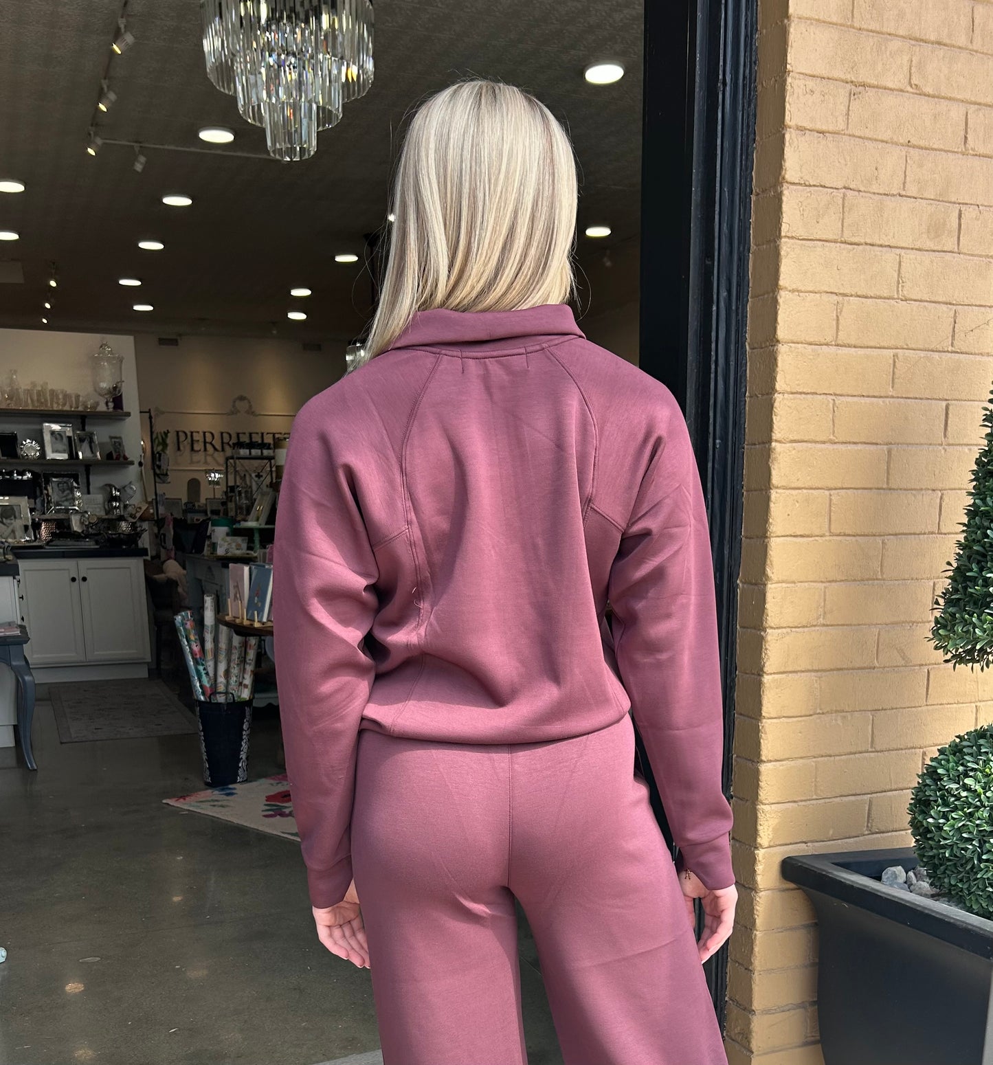 Merlot Truffle Cloud Fleece Collard Quarter Zip Top