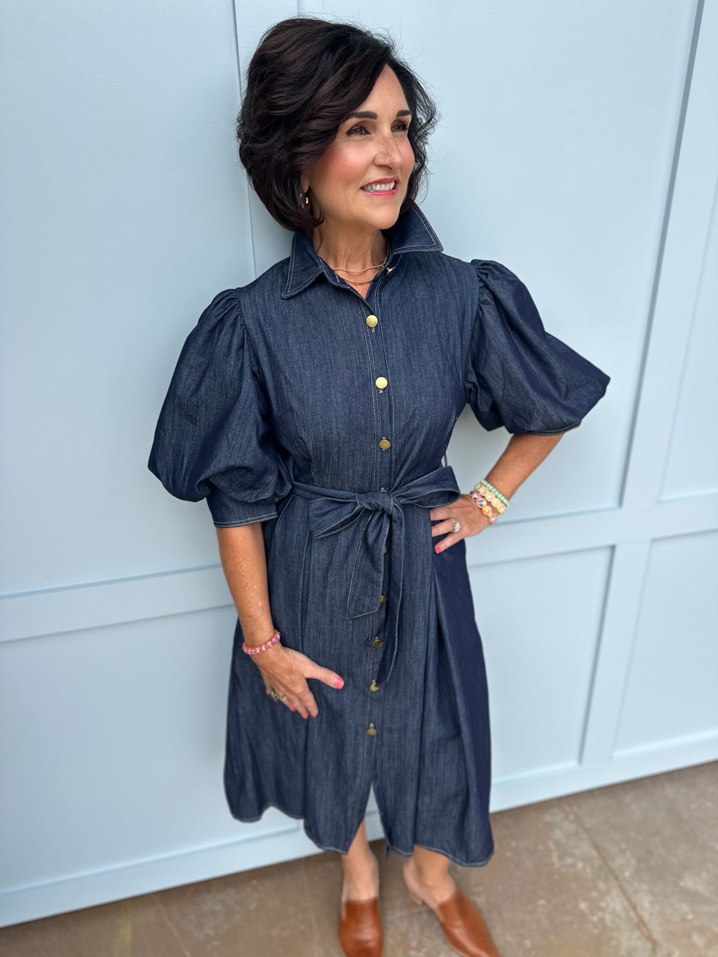Oakley Denim Puff Sleeve Dress