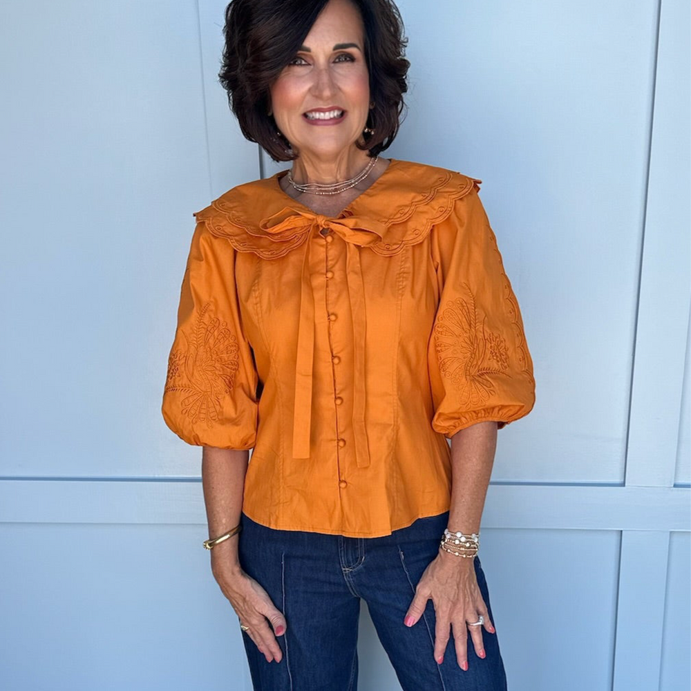 
                      
                        Camille Caramel Embroidered Blouse
                      
                    