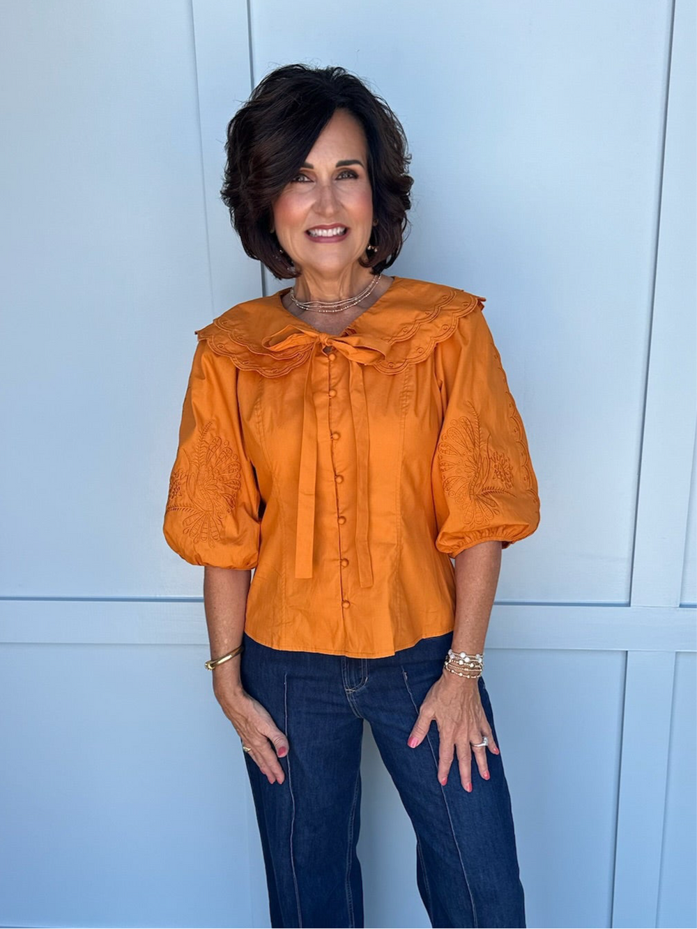 Camille Caramel Embroidered Blouse