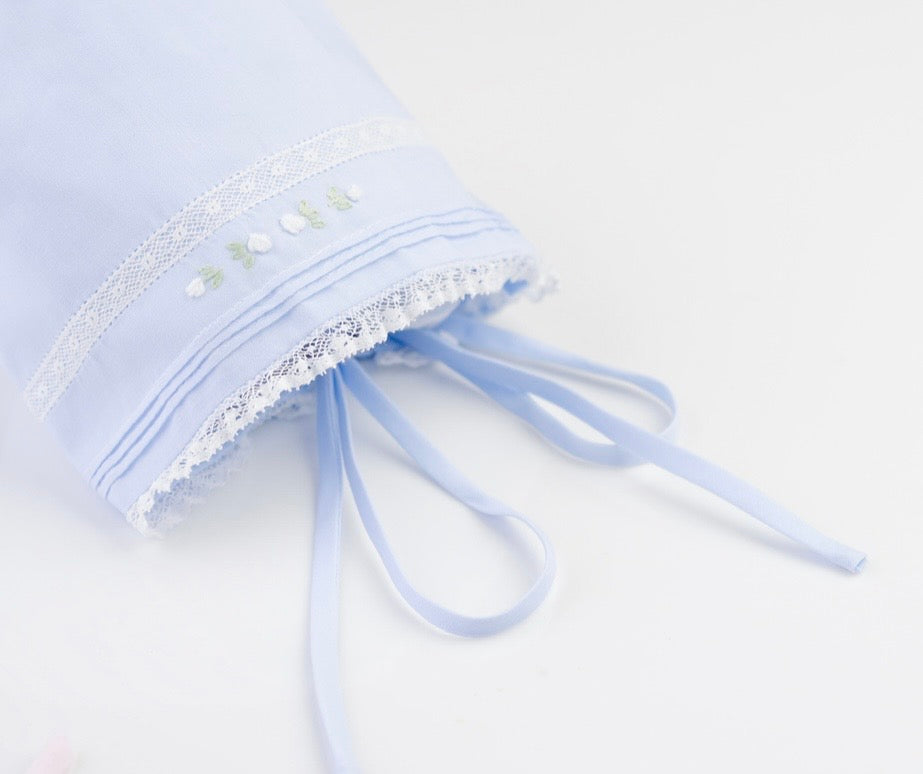 Floral Bullions Blue Lace Bonnet