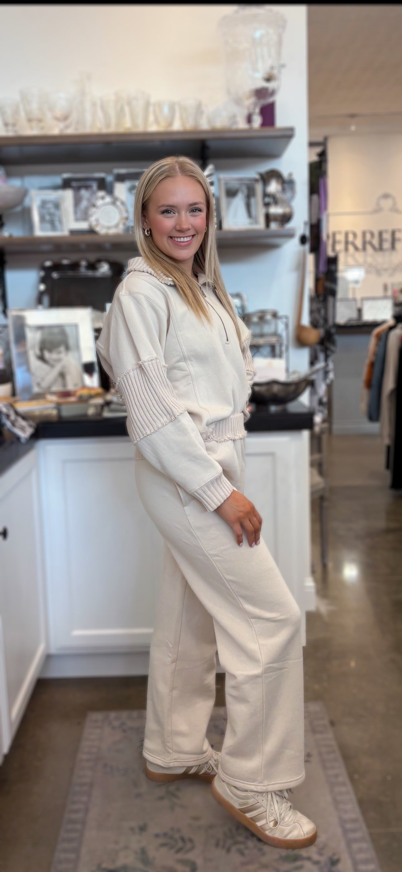 Bone Fleece Ribbed Detail Pant