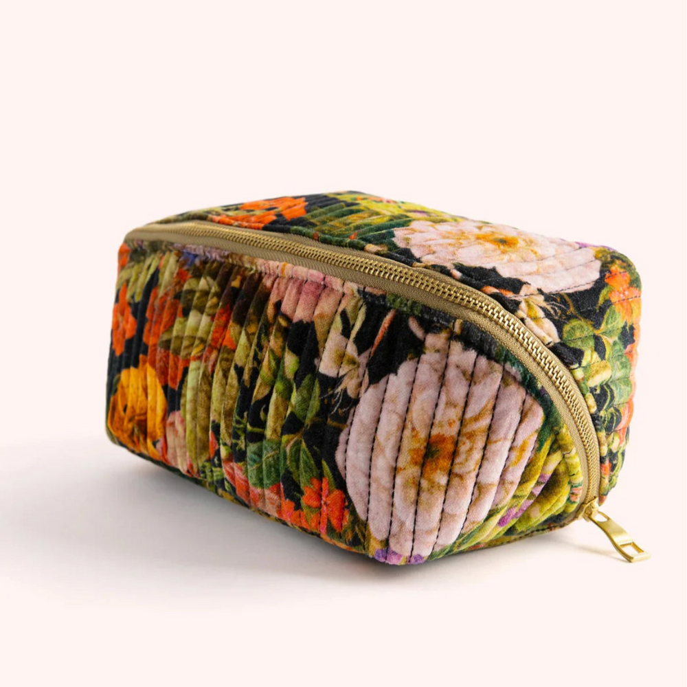 Midnight Posey Velvet Quilted Makeup Bag