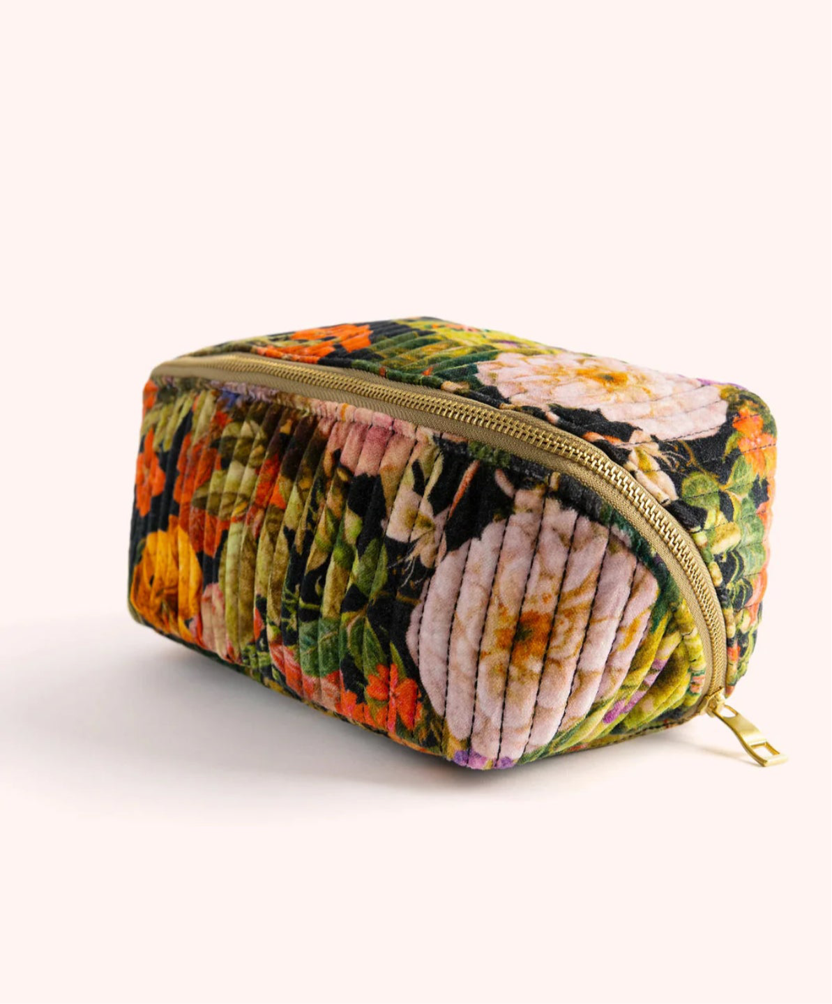 Midnight Posey Velvet Quilted Makeup Bag