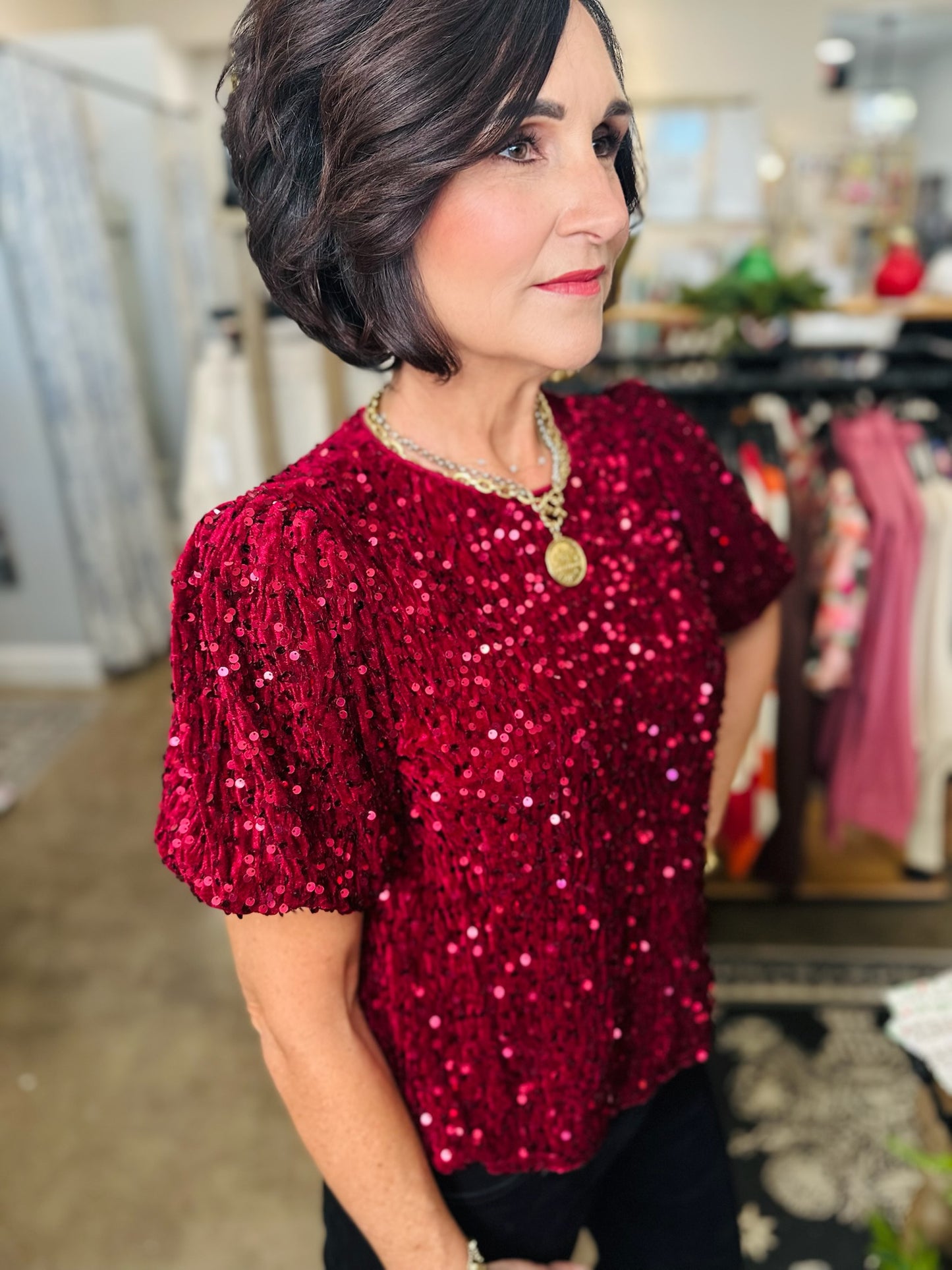 Festive Velvet Sequin Top