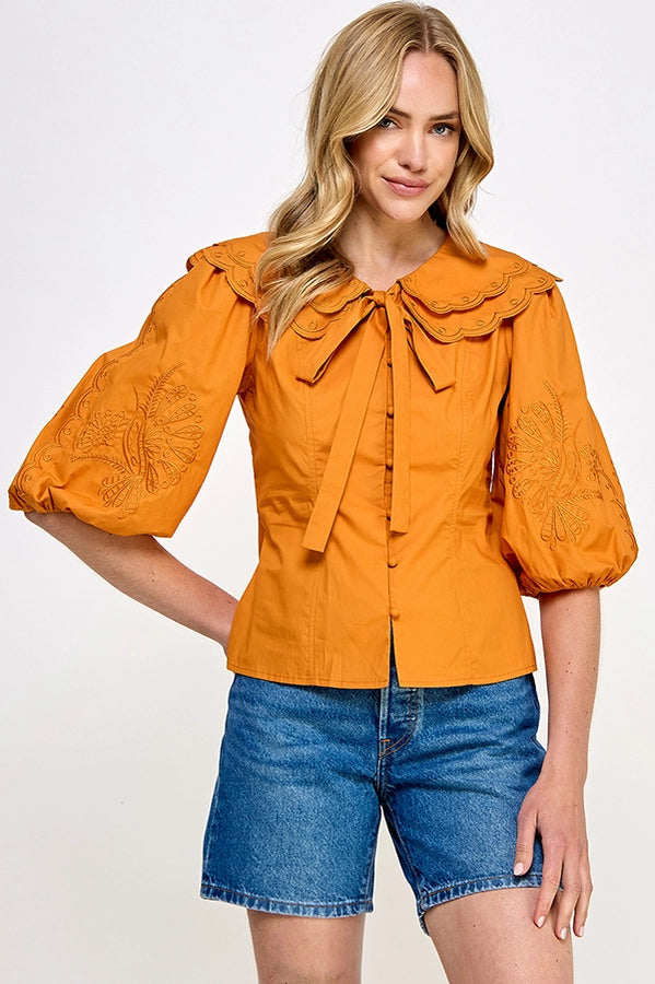 
                      
                        Camille Caramel Embroidered Blouse
                      
                    