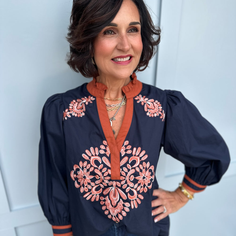 Midnight Garden Embroidered Blouse