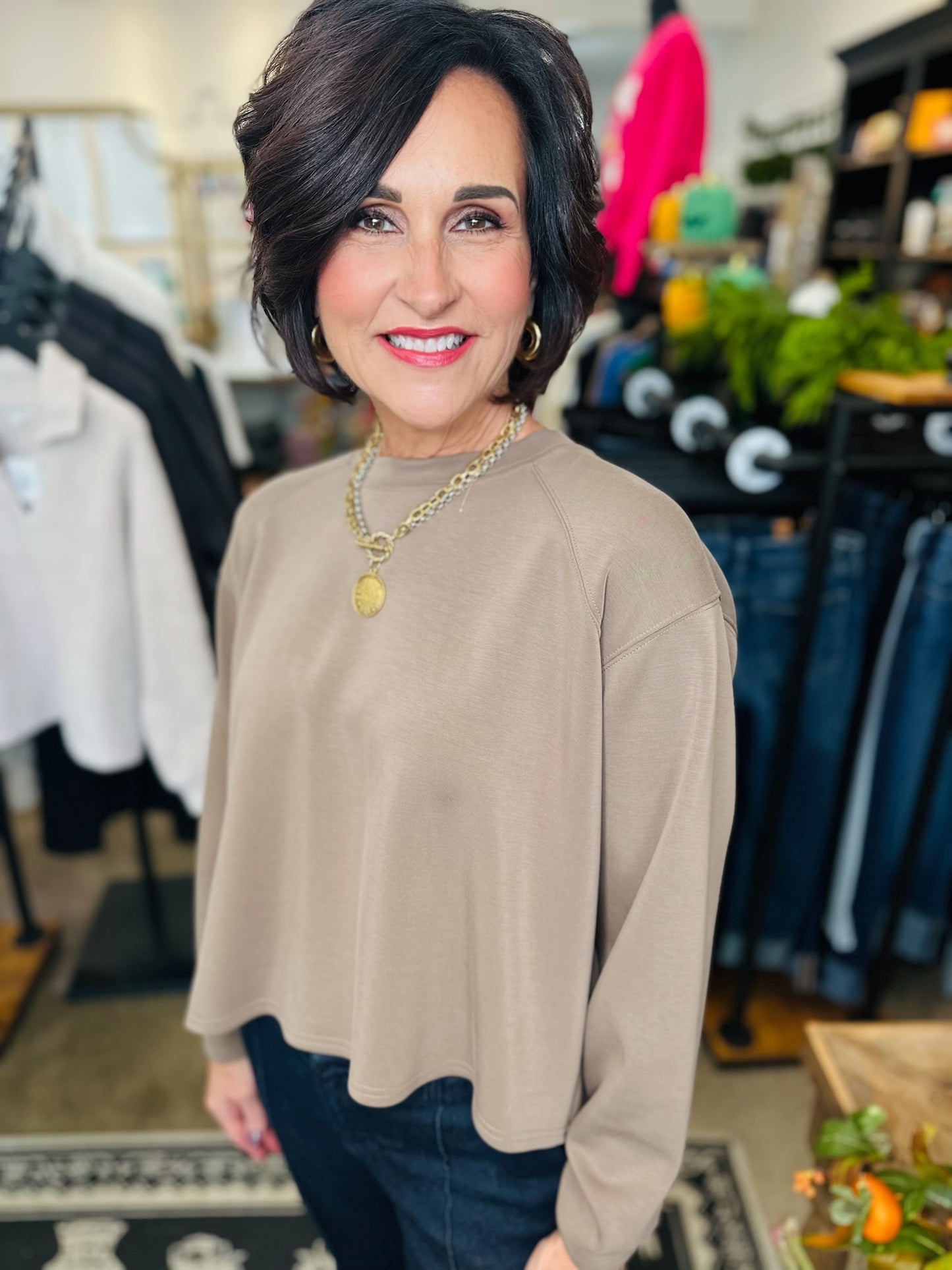 Mocha Pleated Sweatshirt