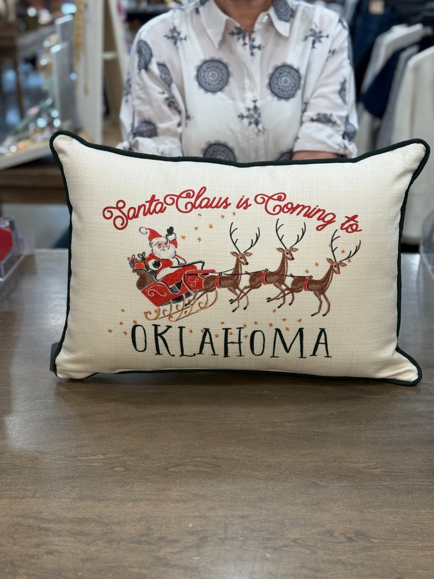 Santa Claus Oklahoma Christmas Pillow