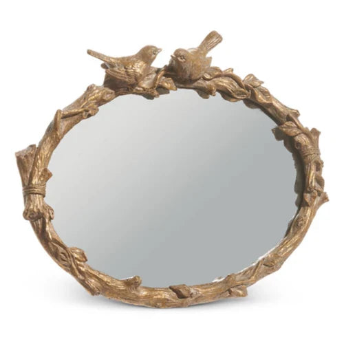 9" Oval Mirror With Birds