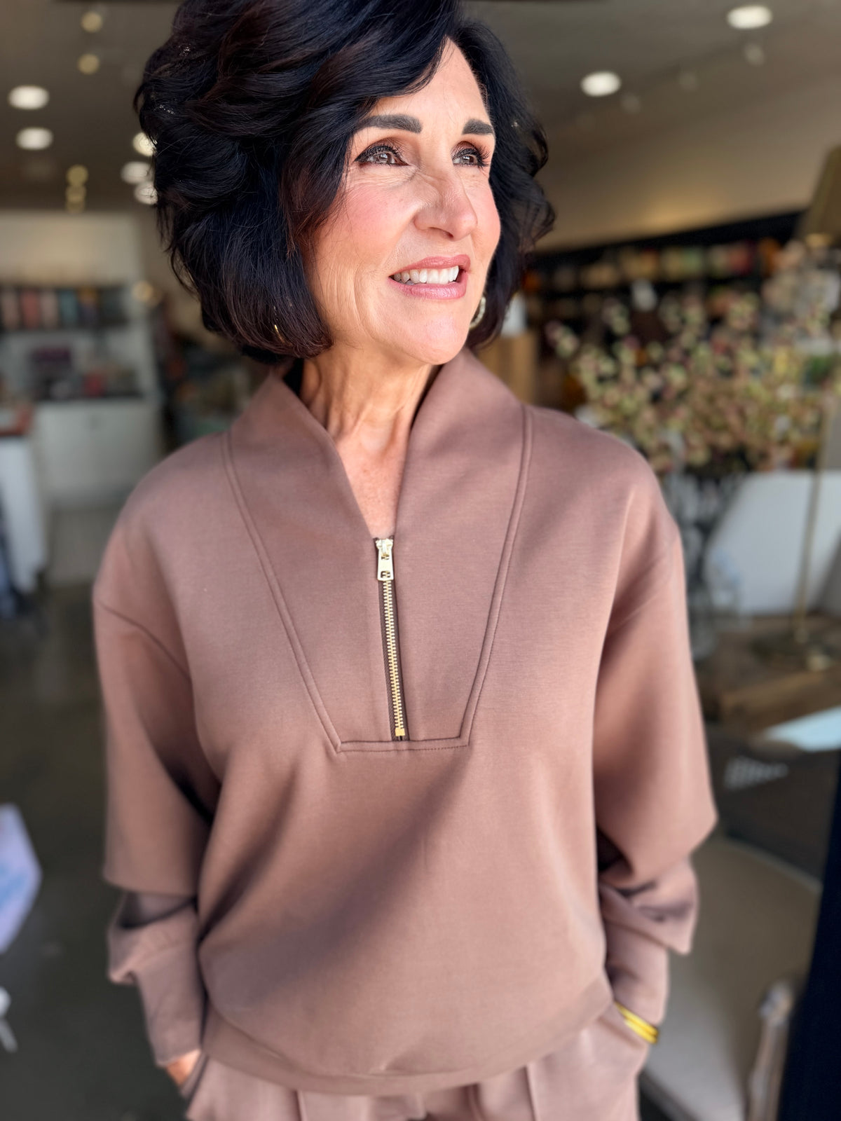 Mocha Modal 3/4 Zip Top