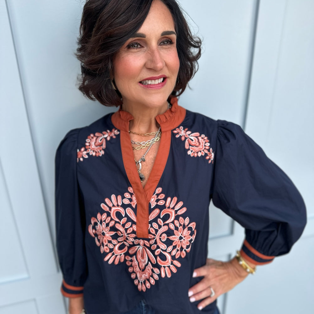 Midnight Garden Embroidered Blouse