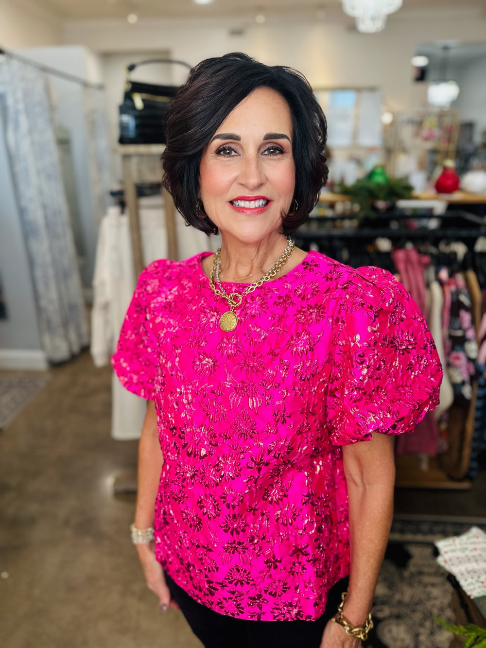 Fuchsia Jacquard Top