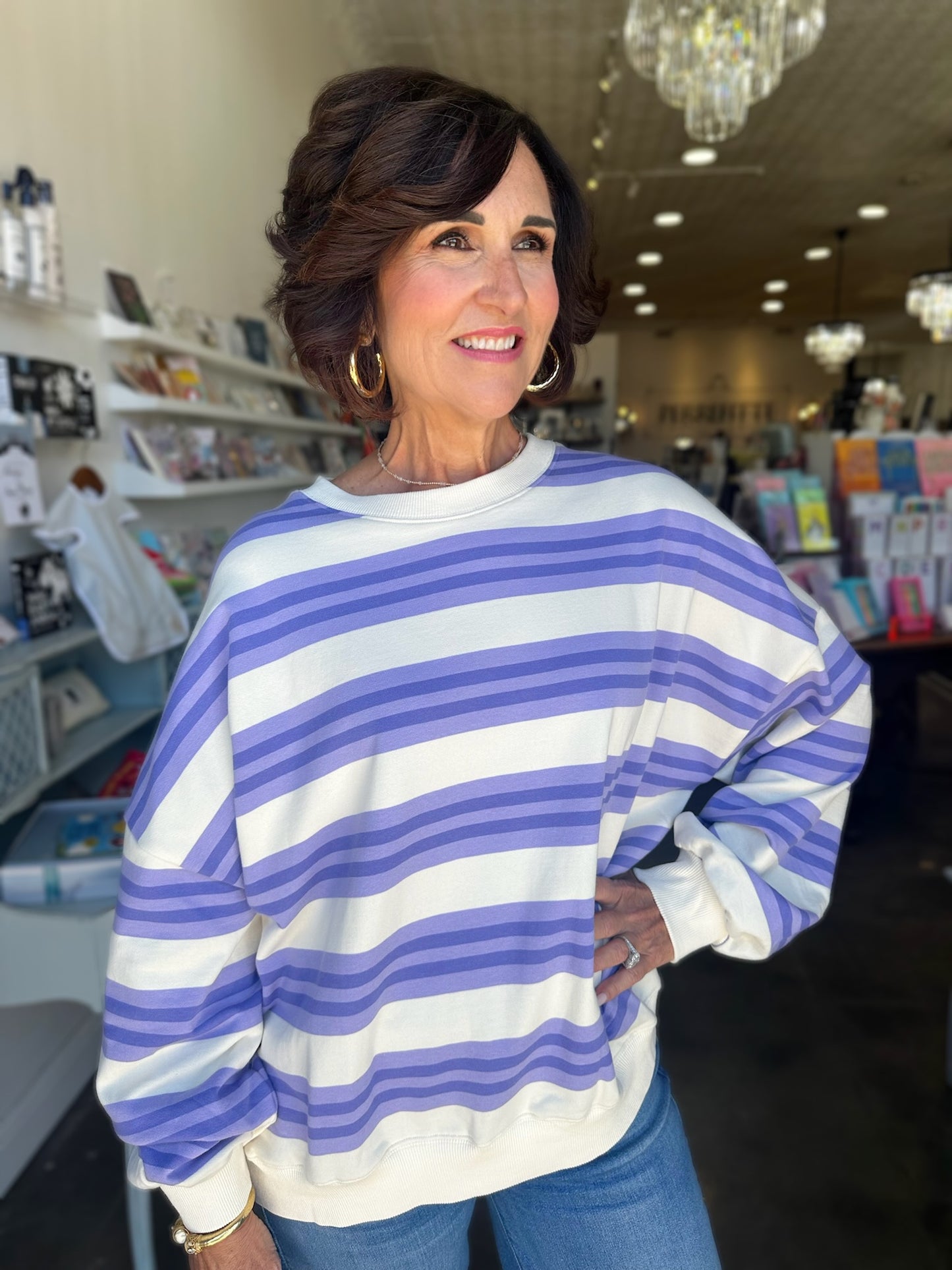 Lindsay Lavender Stripe Sweatshirt