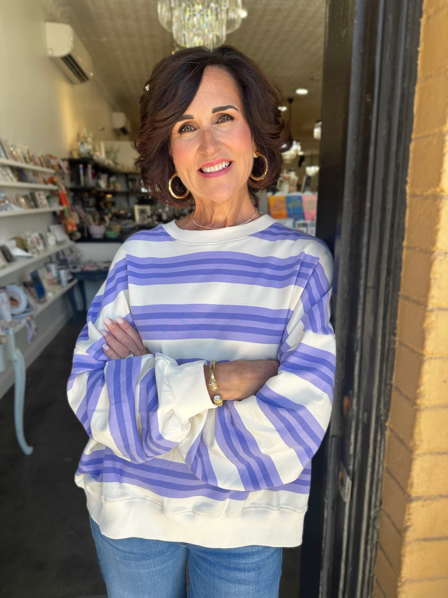 Lindsay Lavender Stripe Sweatshirt