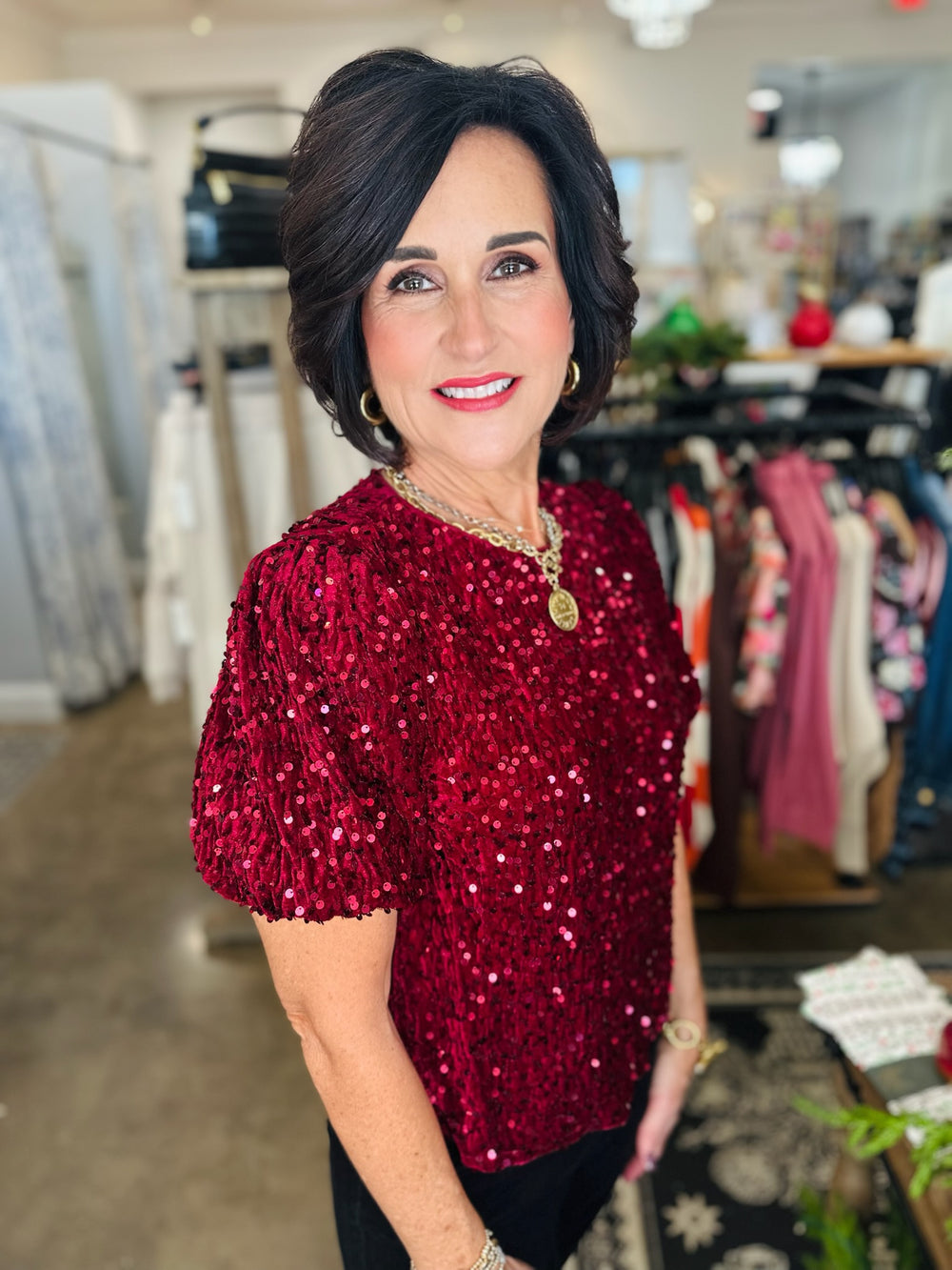 Festive Velvet Sequin Top