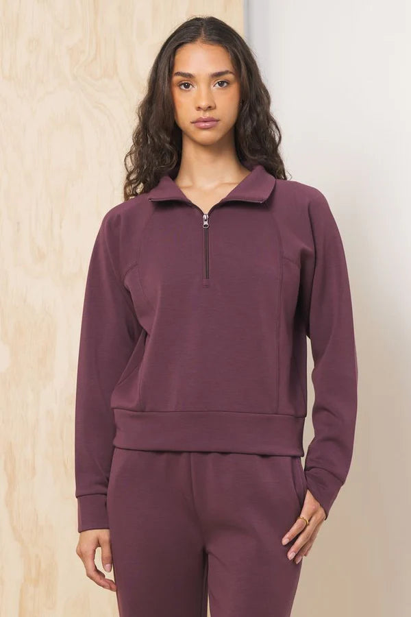 Merlot Truffle Cloud Fleece Collard Quarter Zip Top