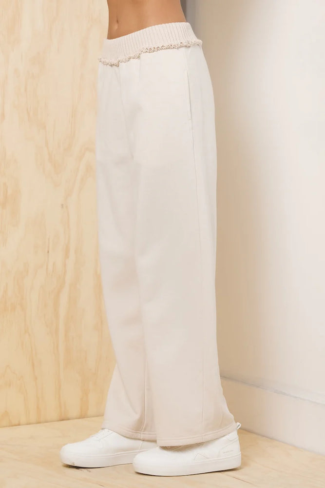 Bone Fleece Ribbed Detail Pant