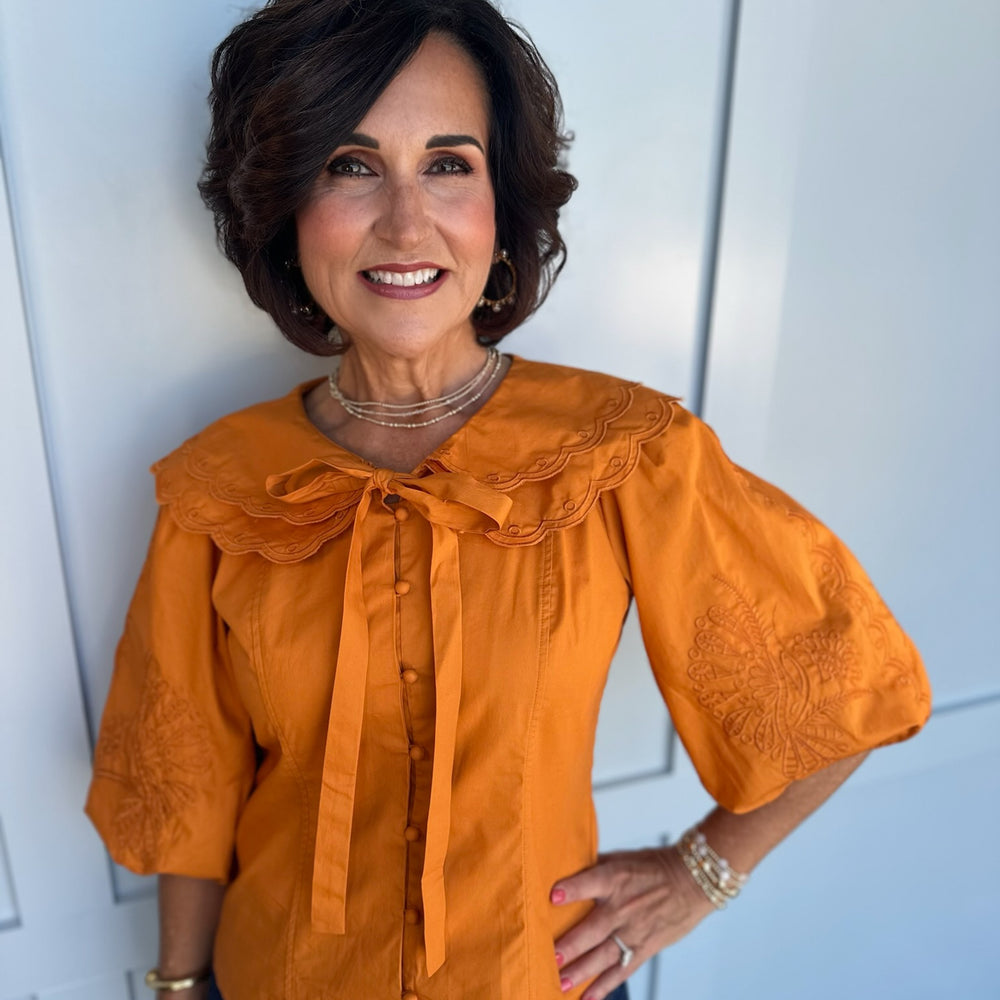 
                      
                        Camille Caramel Embroidered Blouse
                      
                    