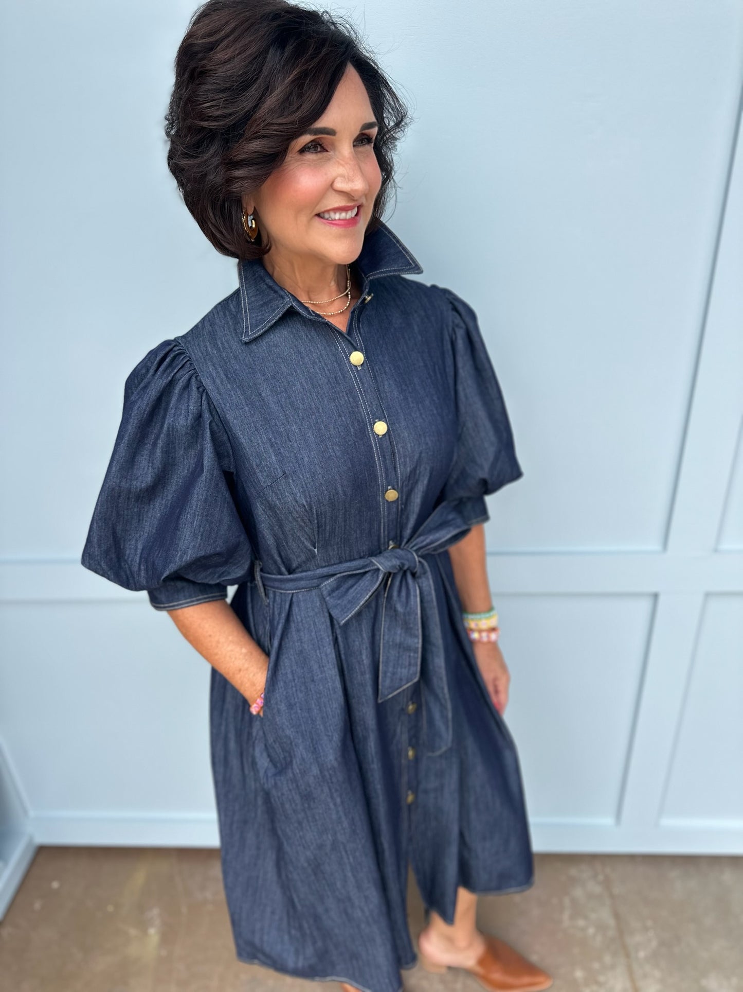 Oakley Denim Puff Sleeve Dress