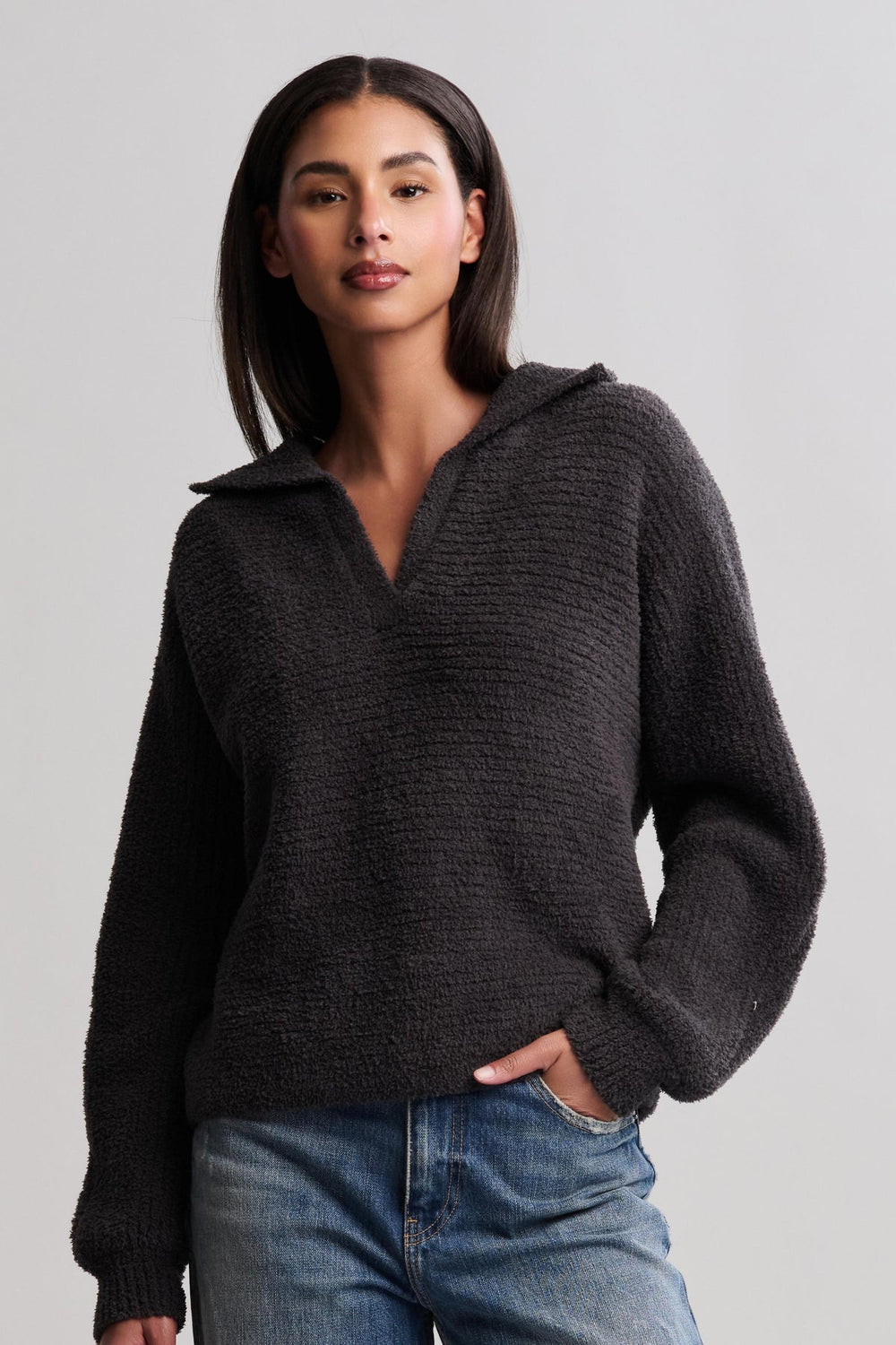 Barefoot Dreams Carbon Dolman Sleeve Collared Sweater
