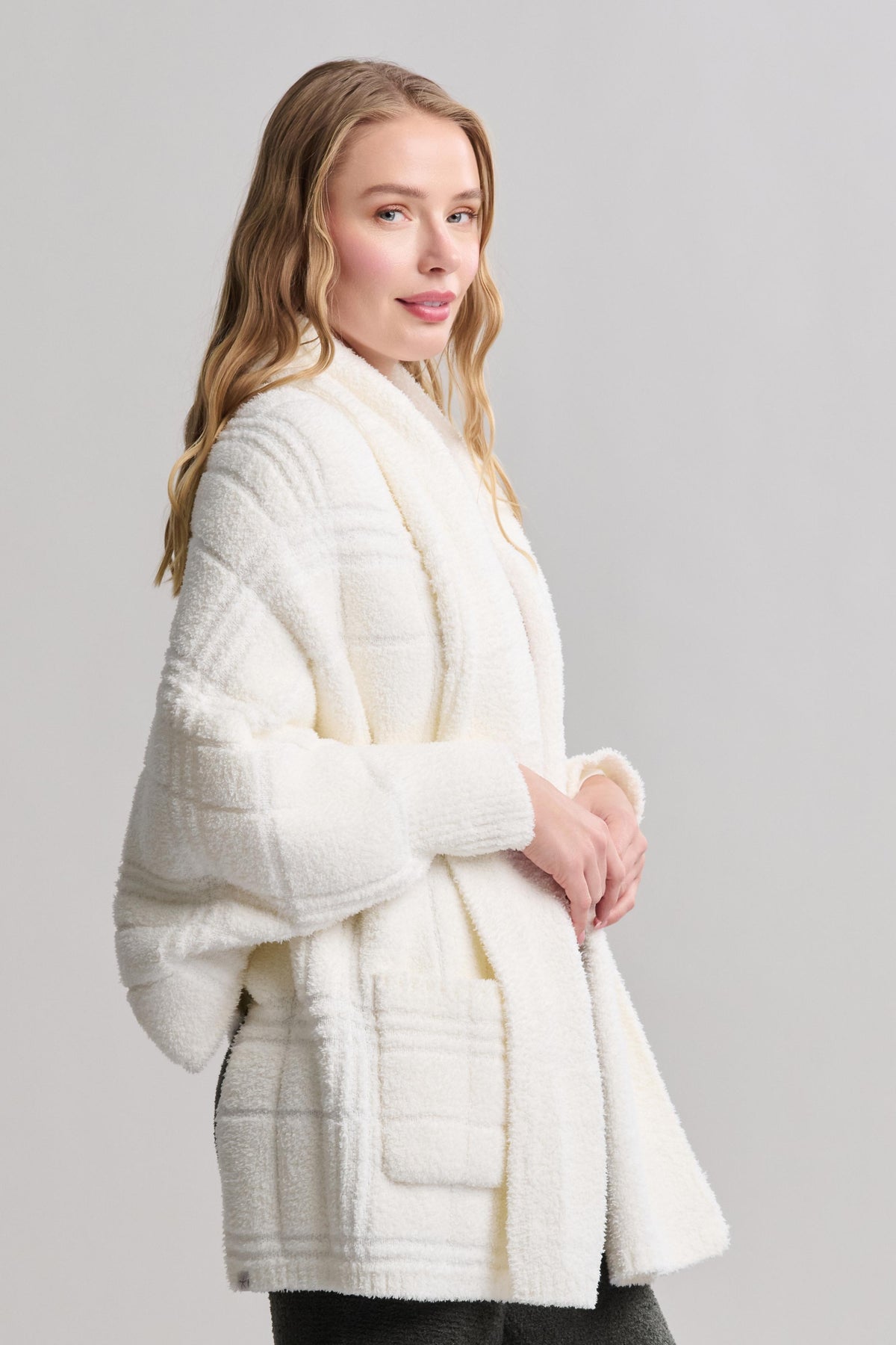 Barefoot Dreams Pearl Plaid CozyChic Blanket Cardigan