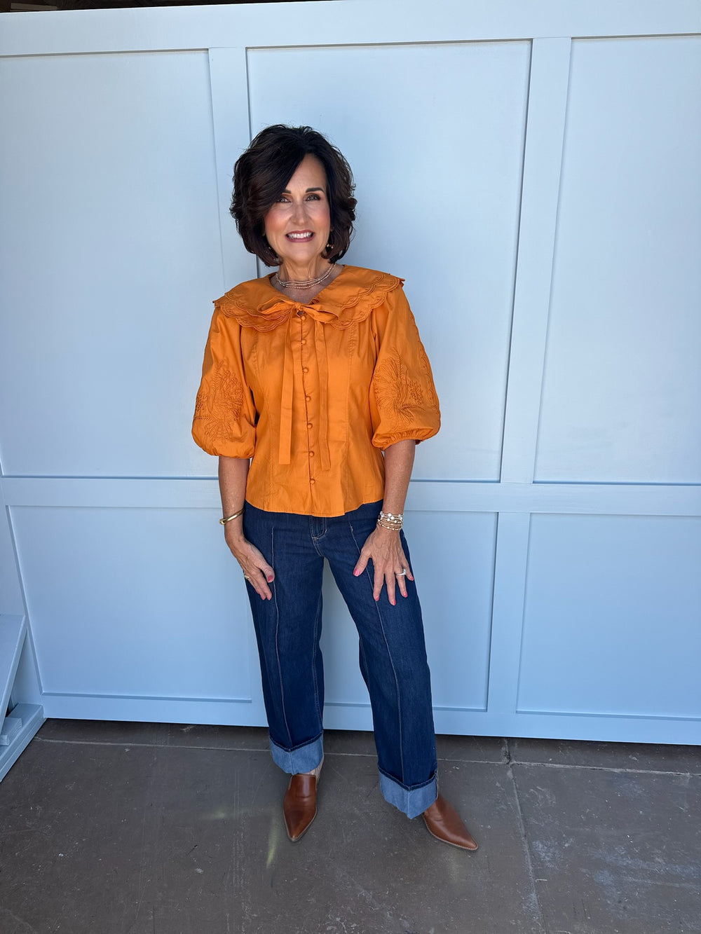 Camille Caramel Embroidered Blouse