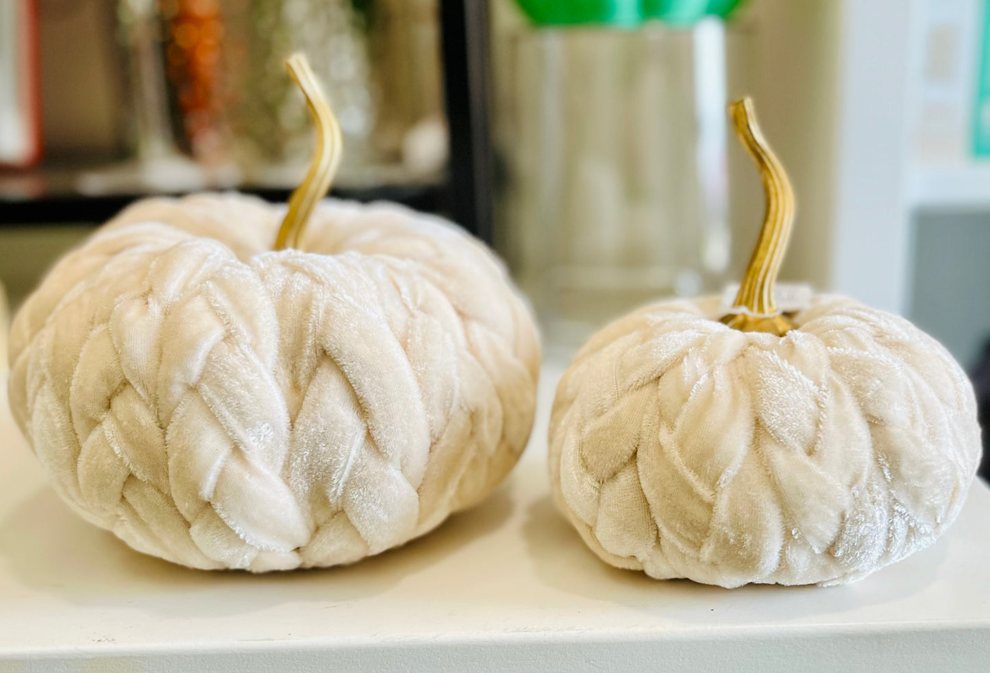 Cream Plush Braided Pumpkins