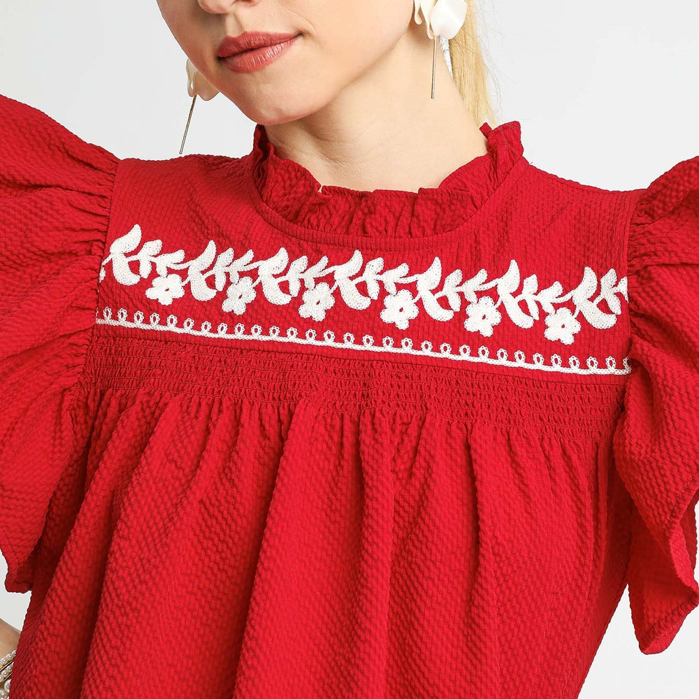 Emberly Embroidered Red Top