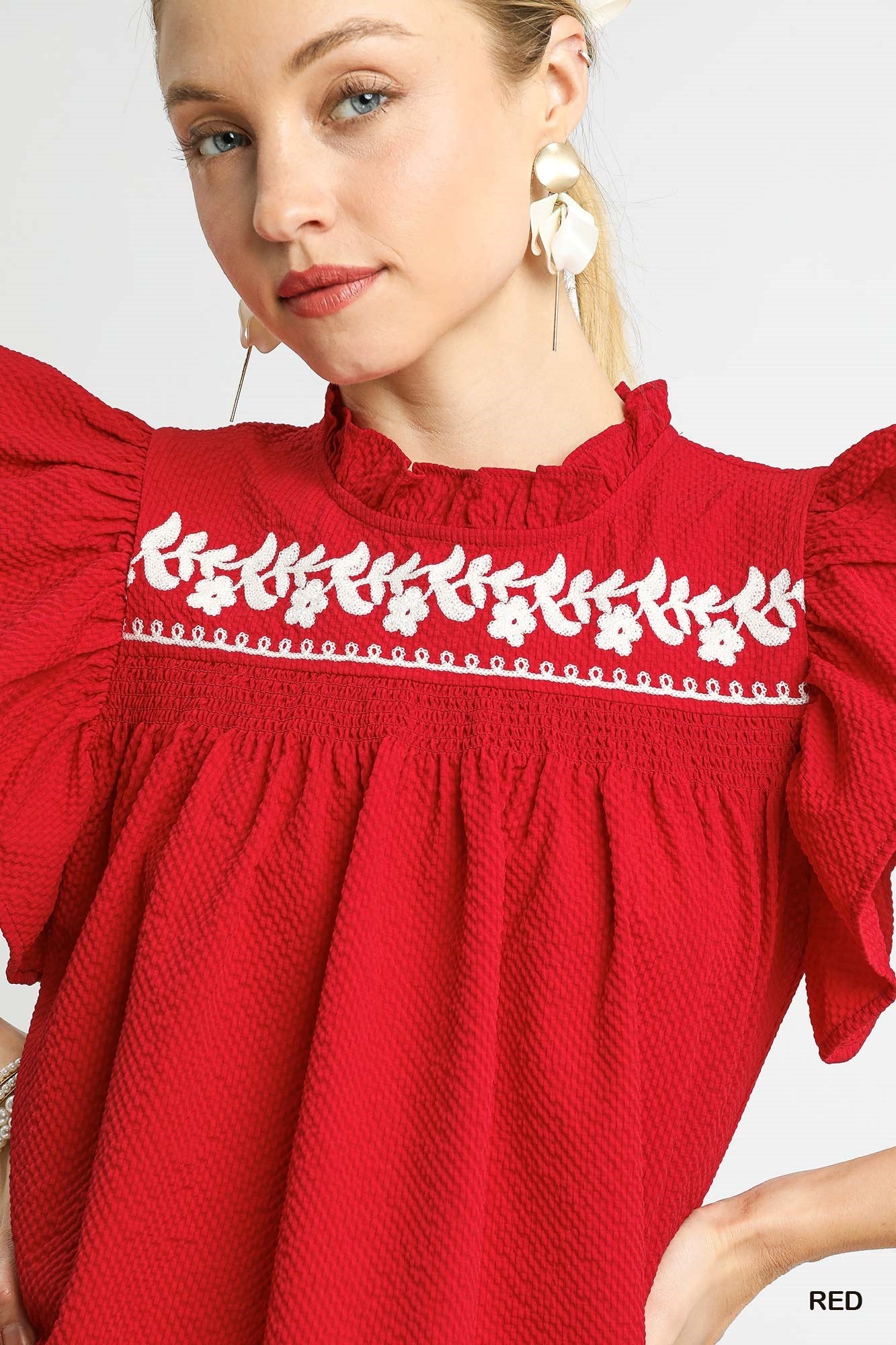 Emberly Embroidered Red Top