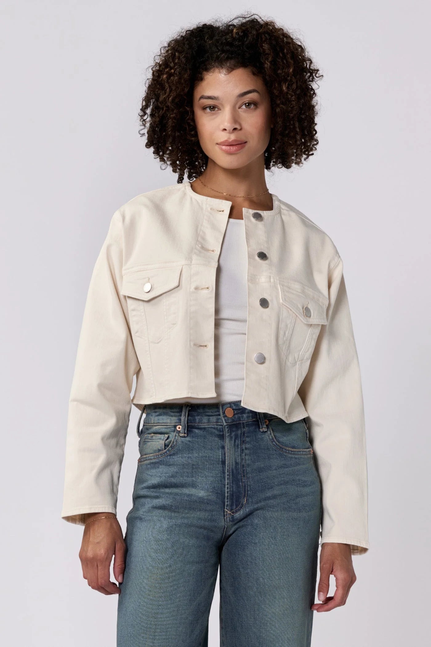 Wheat Cropped Clean Line Jacket