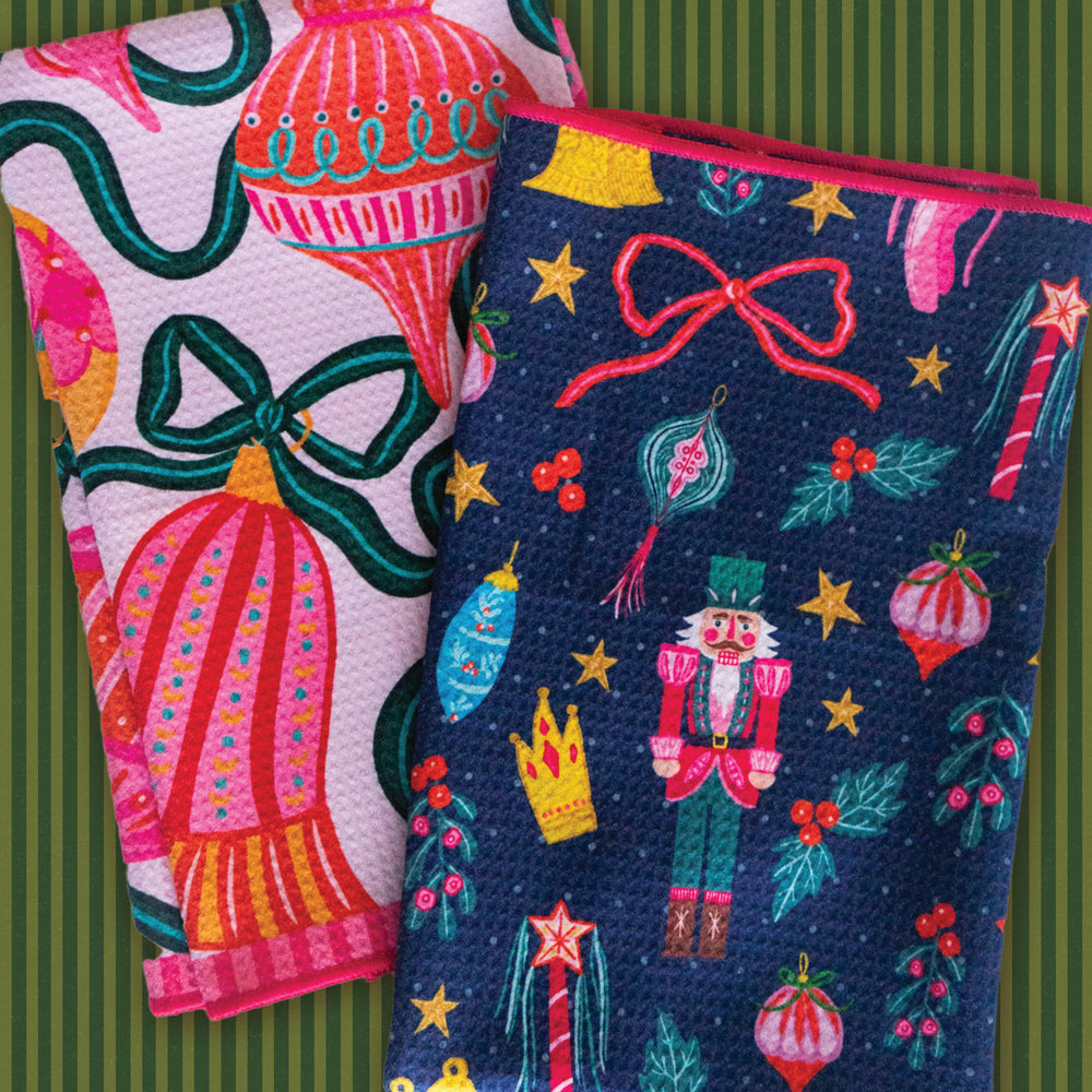 Ornaments & Bows Dish Towel