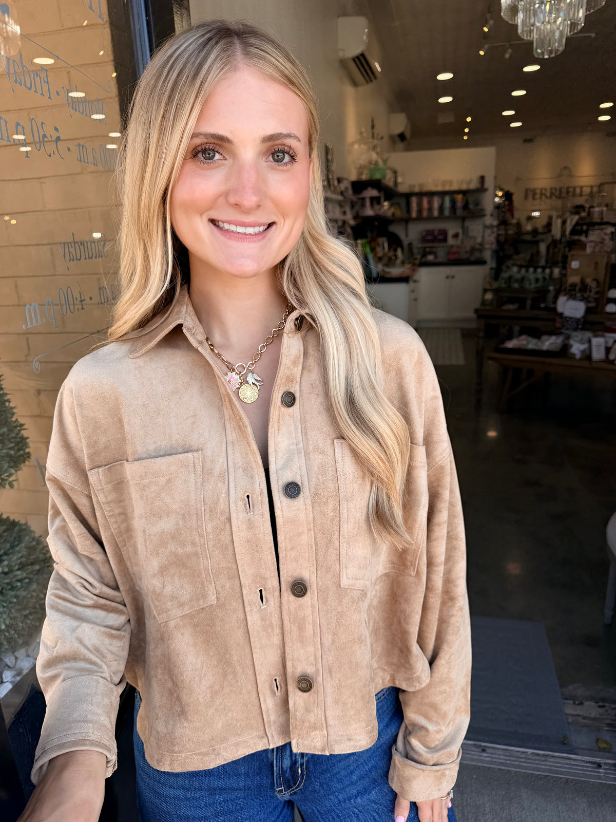 All Day Cropped Suede Jacket-Light Sand