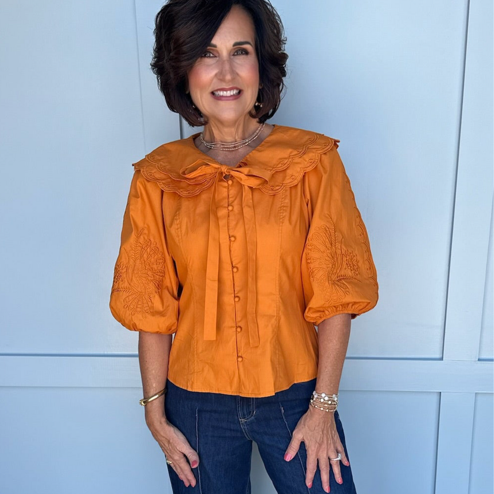 
                      
                        Camille Caramel Embroidered Blouse
                      
                    