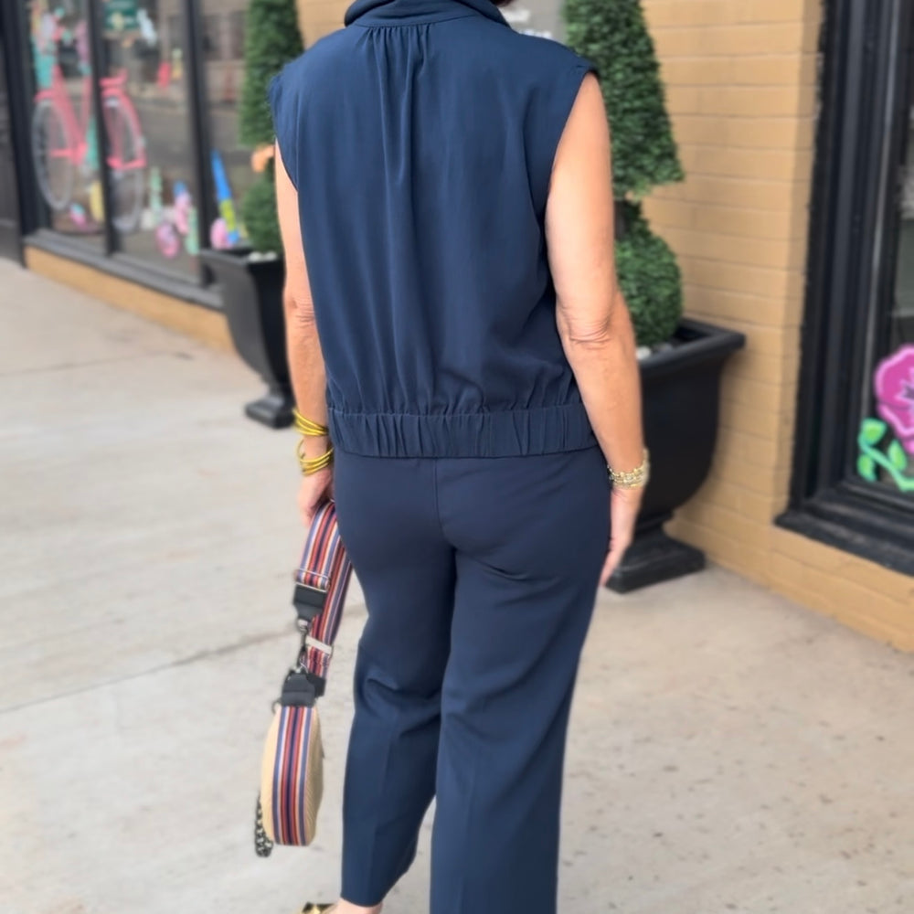 Liverpool Navy Sleeveless Cropped Shirt