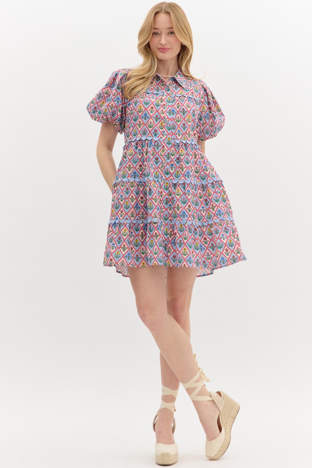 Floral Ricrac Trim Dress