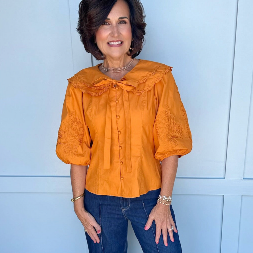 Camille Caramel Embroidered Blouse