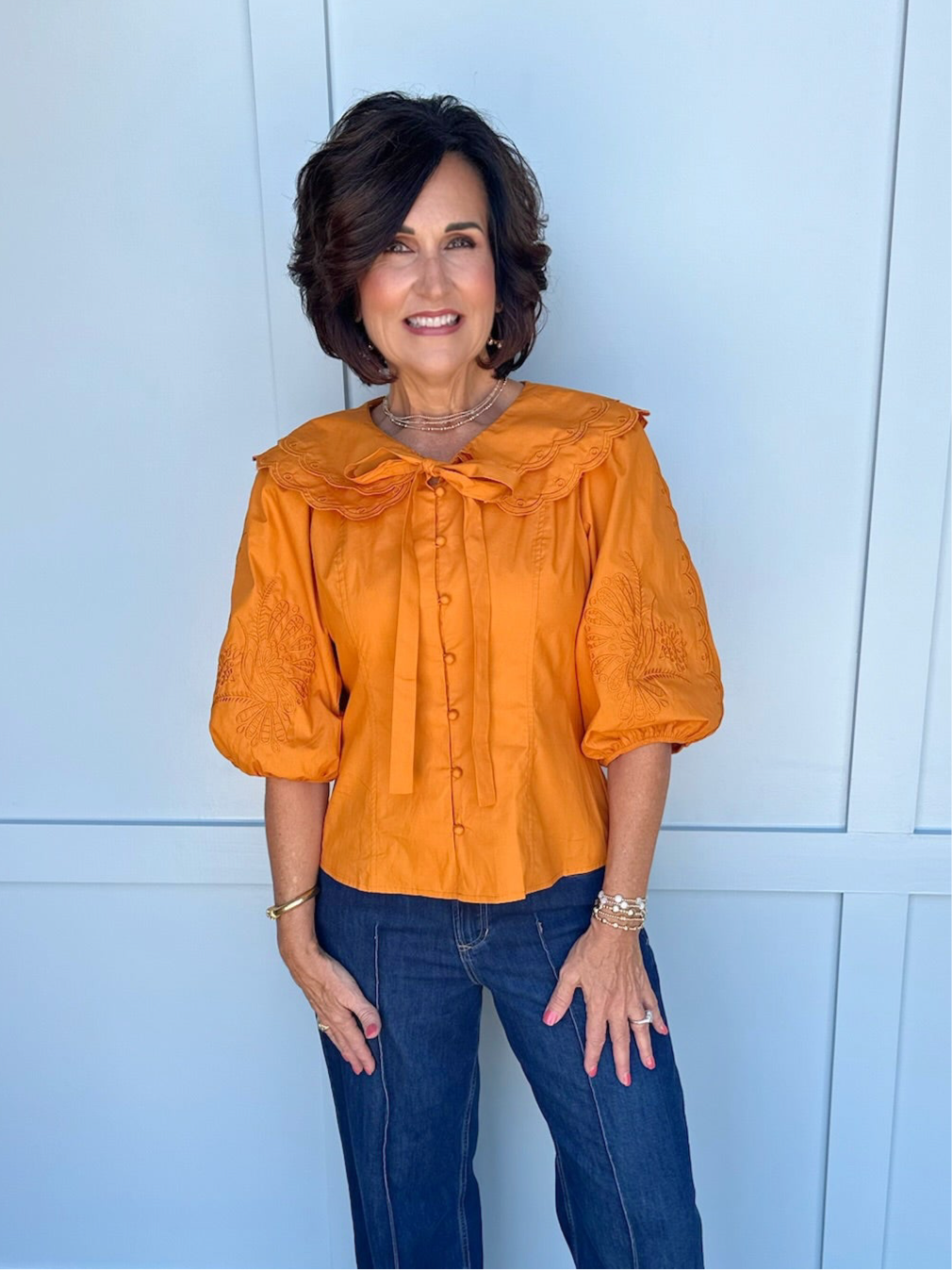 Camille Caramel Embroidered Blouse