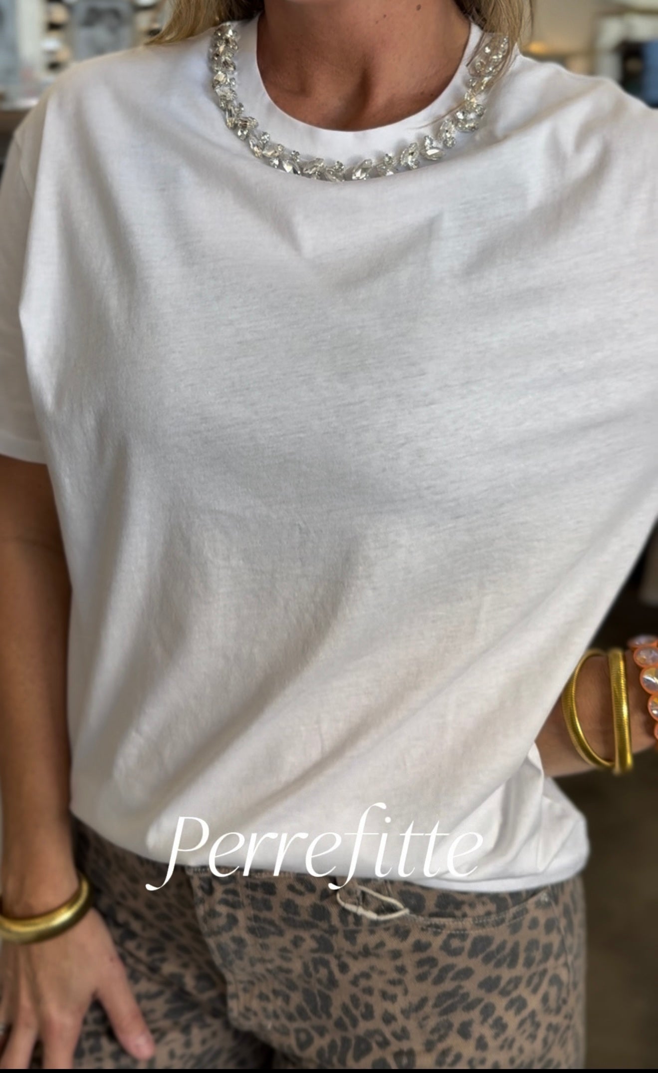 White Rhinestone Tee